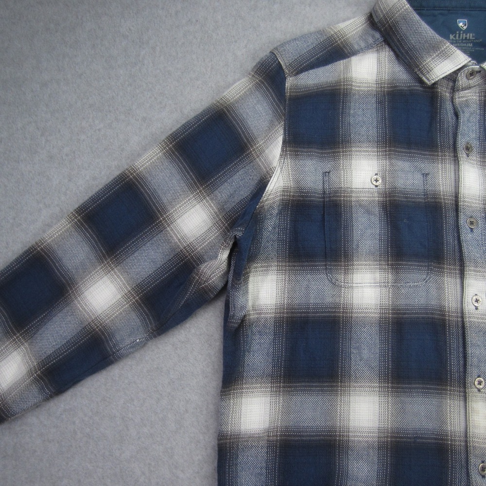 KUHL Shirt‎ Mens Medium Blue Plaid Flannel Button Up Cotton Tencel Blend - Picture 3 of 16